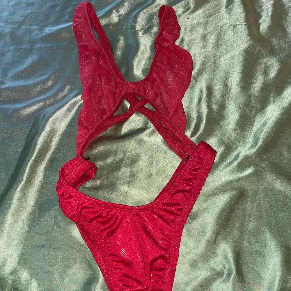 Red shimmer bodysuit